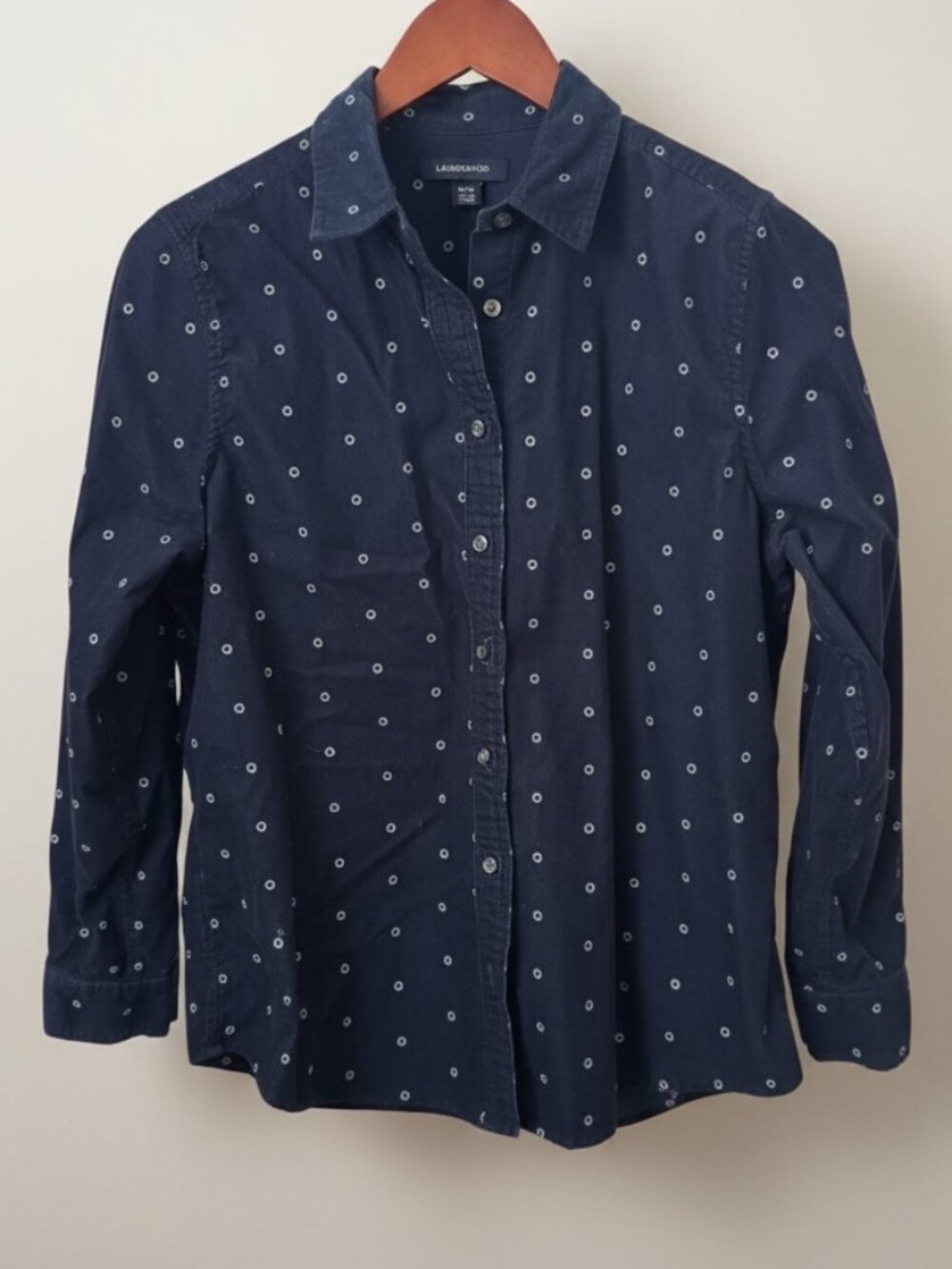 Lands’ End Men’s Button‑Down Shirt Navy Dot Pattern Size M